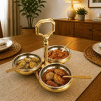 Brass Copper And Steel Pickle And Condiment Serving Set With Spoons (7 Inch) Vedansh Craft