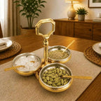Brass Copper And Steel Pickle And Condiment Serving Set With Spoons (7 Inch) Vedansh Craft