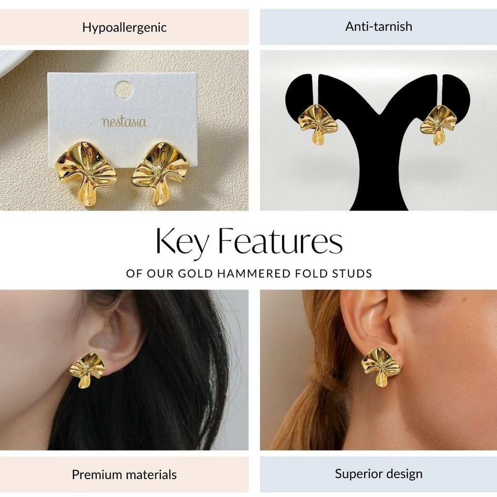 Gold Hammered Fold Studs Nestasia