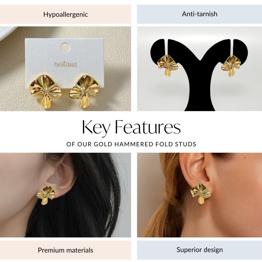 Gold Hammered Fold Studs Nestasia