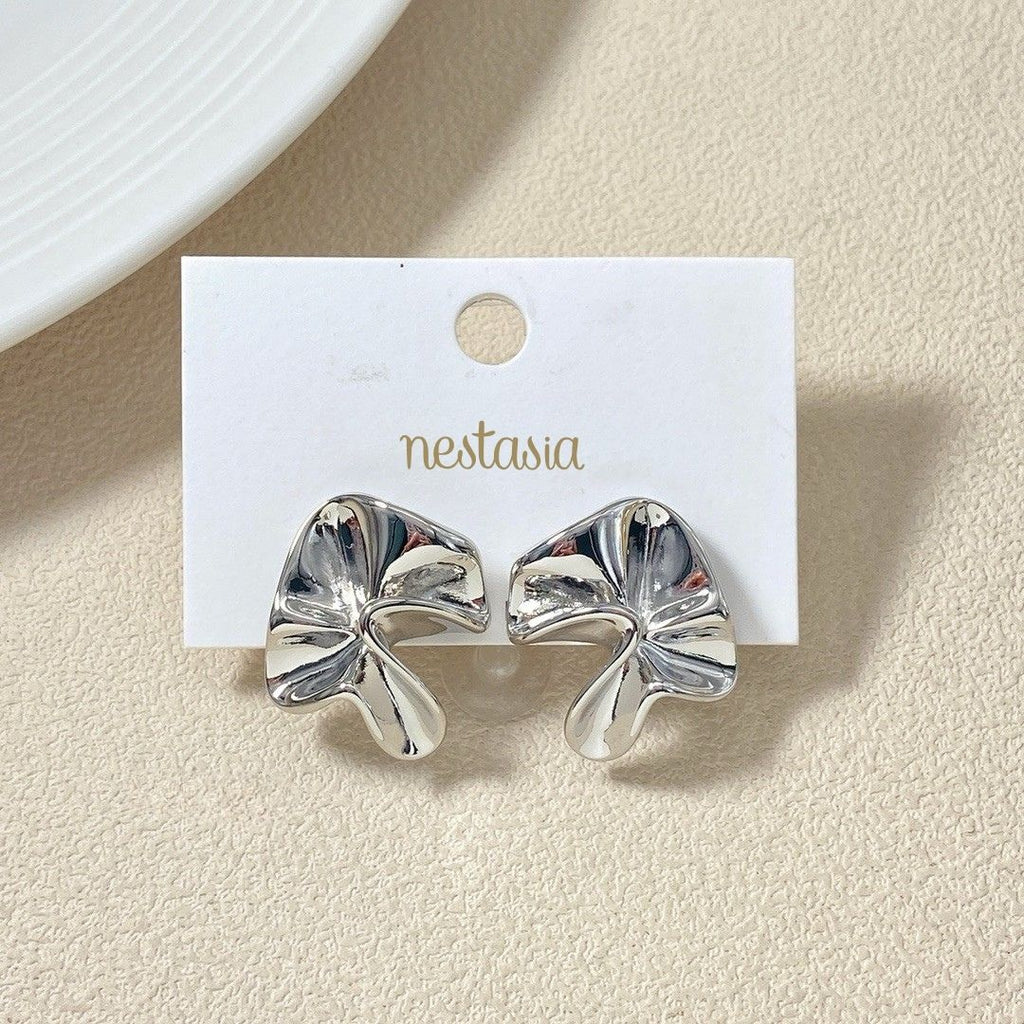 Silver Hammered Fold Studs Nestasia