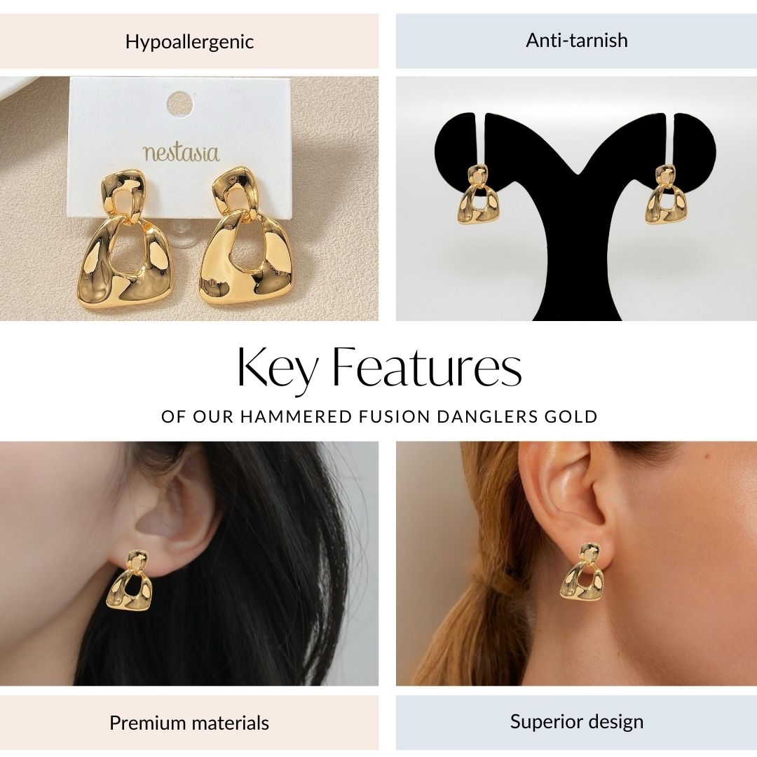 Hammered Fusion Danglers Gold Nestasia
