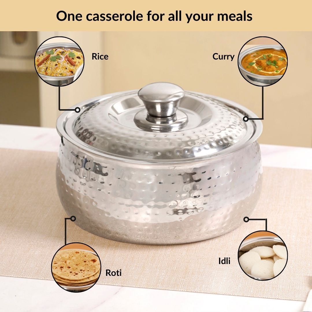 Hammered Stainless Steel Casserole 1500ml Nestasia