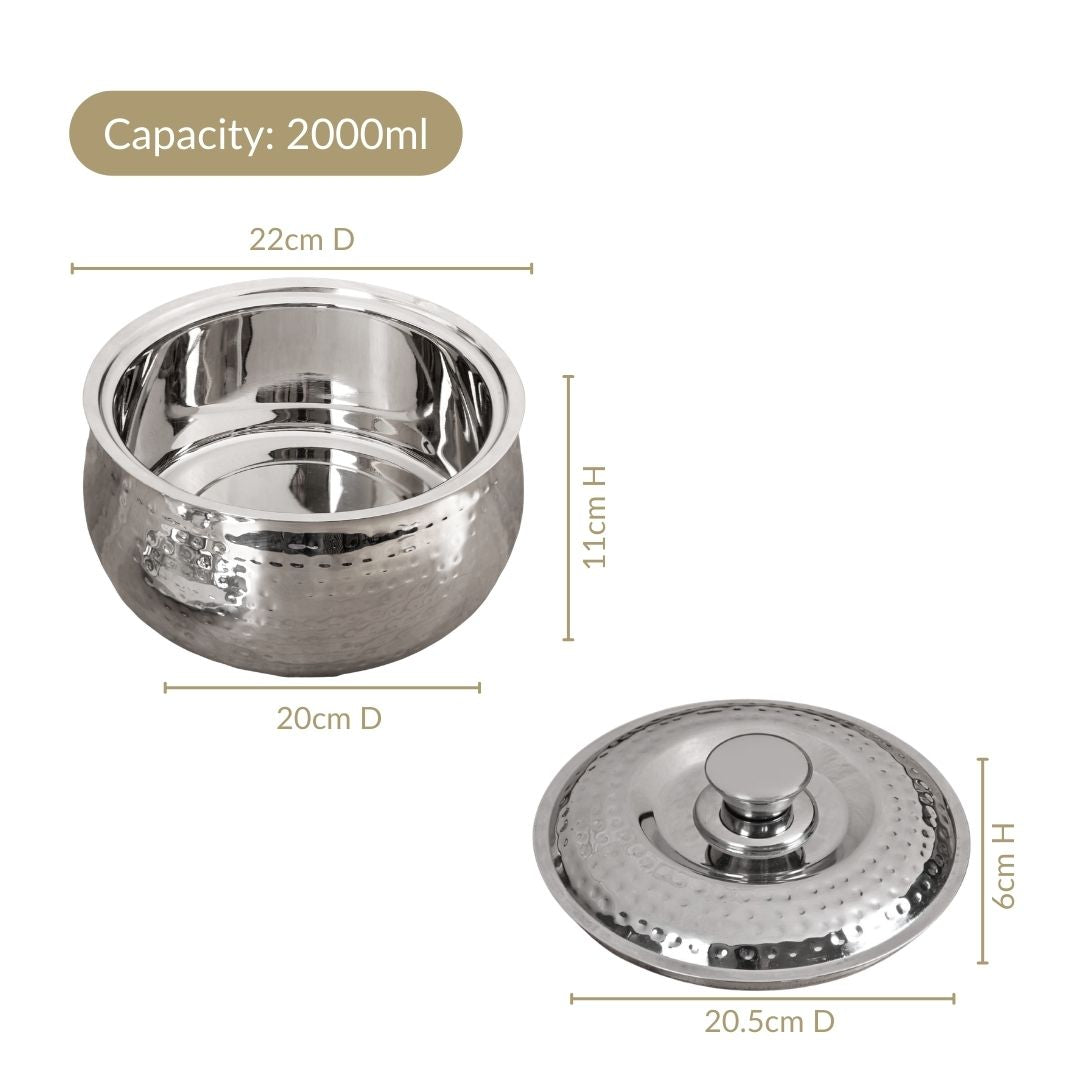 Hammered Stainless Steel Double Walled Casserole 2000ml Nestasia