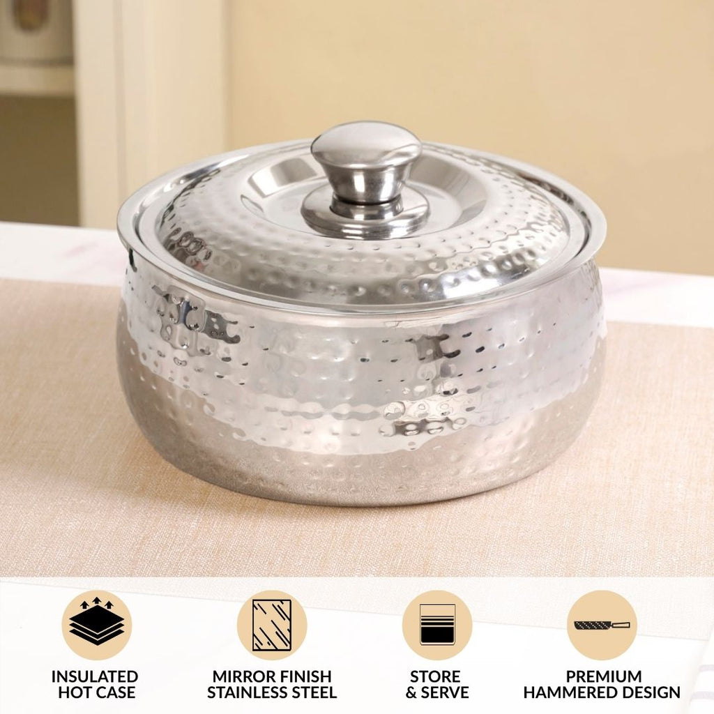 Hammered Stainless Steel Double Walled Casserole 2000ml Nestasia