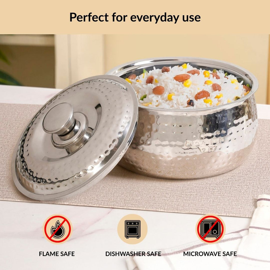 Hammered Stainless Steel Double Walled Casserole 2000ml Nestasia