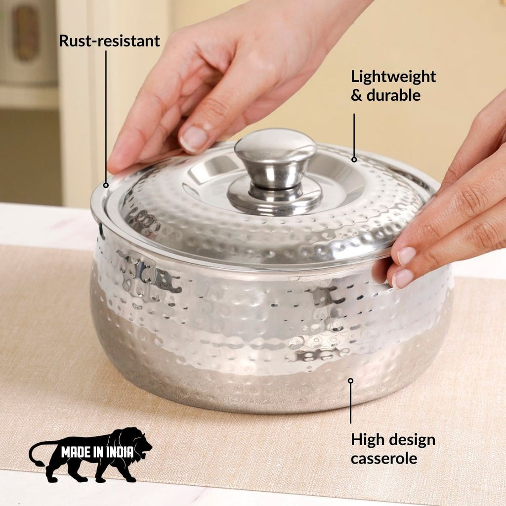 Hammered Stainless Steel Double Walled Casserole 2000ml Nestasia