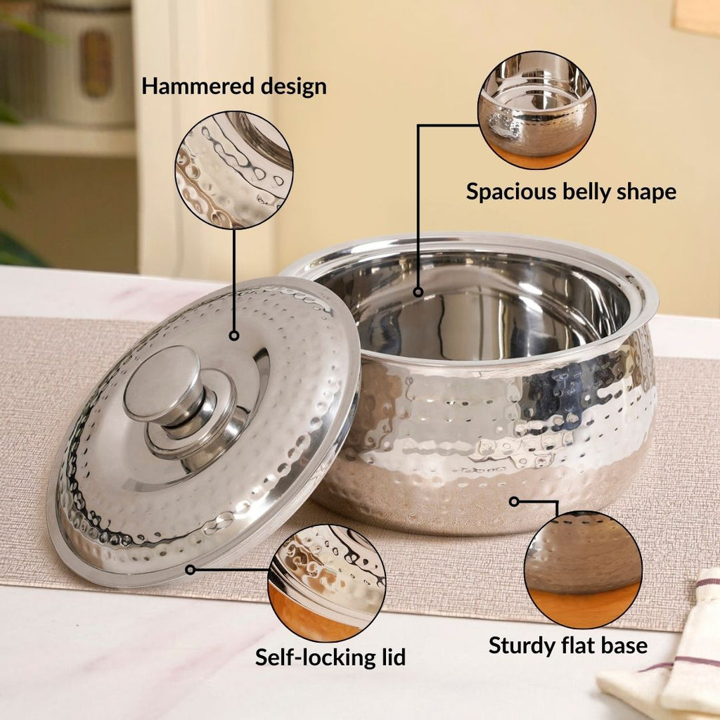 Hammered Stainless Steel Insulated Casserole 3000ml Nestasia
