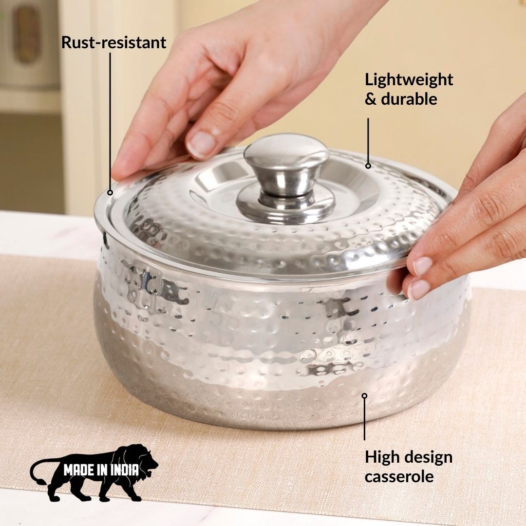 Hammered Stainless Steel Insulated Casserole 3000ml Nestasia