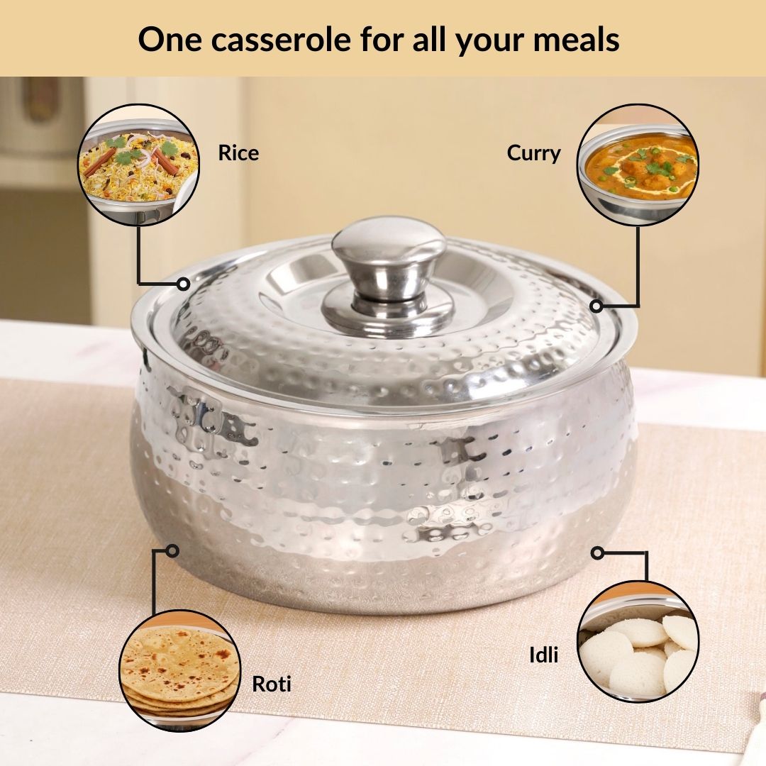 Hammered Stainless Steel Insulated Casserole 3000ml Nestasia