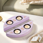 Handpainted Linea Wooden Tealight Holder With Candles Lavender Set Of 2 Nestasia