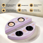 Handpainted Linea Wooden Tealight Holder With Candles Lavender Set Of 2 Nestasia