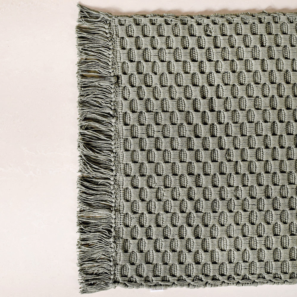 Sage Green Handcrafted Waffle Weave Cotton Floor Mat 37x20 Inch Nestasia