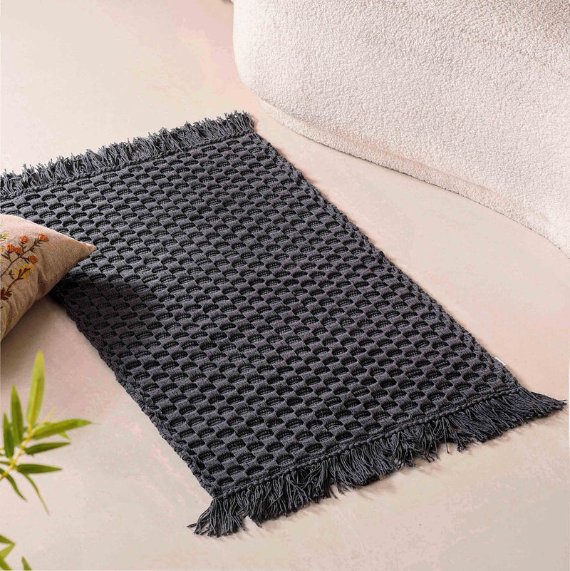 Ultra Soft Waffle Weave Handmade Cotton Floor Mat Grey 37x20 Inch Nestasia
