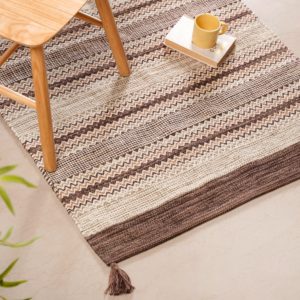 Flat Weave Zigzag Handwoven Cotton Dari Carpet 69x36 Inch Nestasia