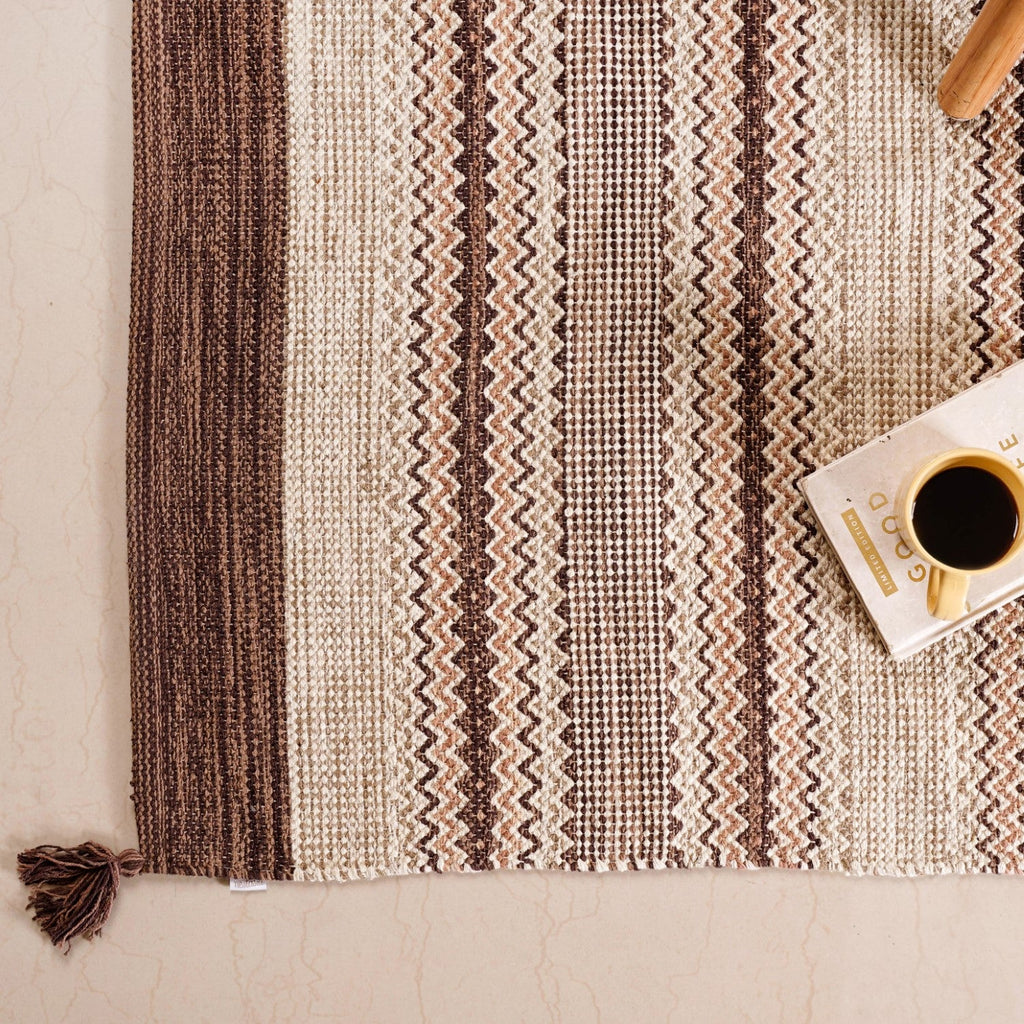 Flat Weave Zigzag Handwoven Cotton Dari Carpet 69x36 Inch Nestasia