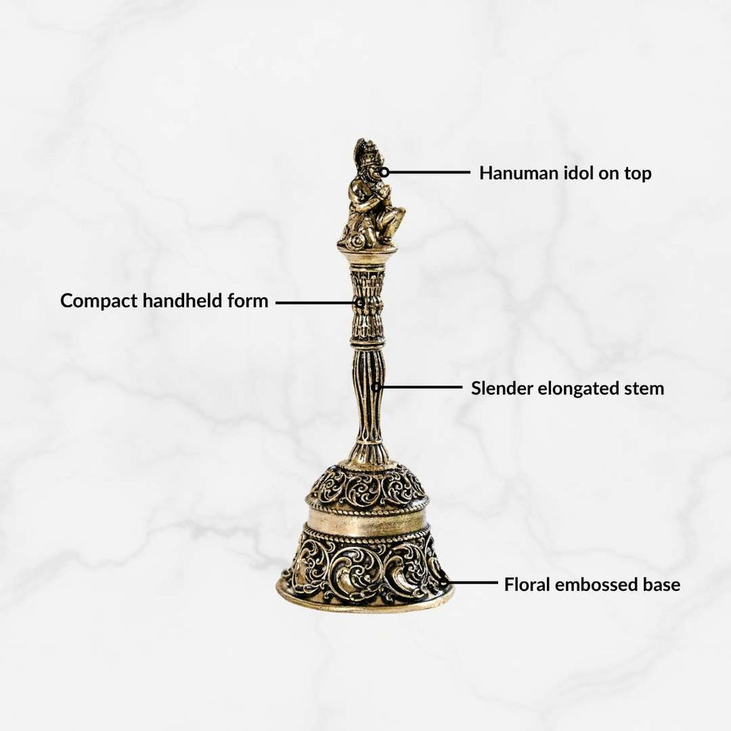 Hanuman Pure Brass Ghanti For Mandir With Gift Box 10cm Nestasia