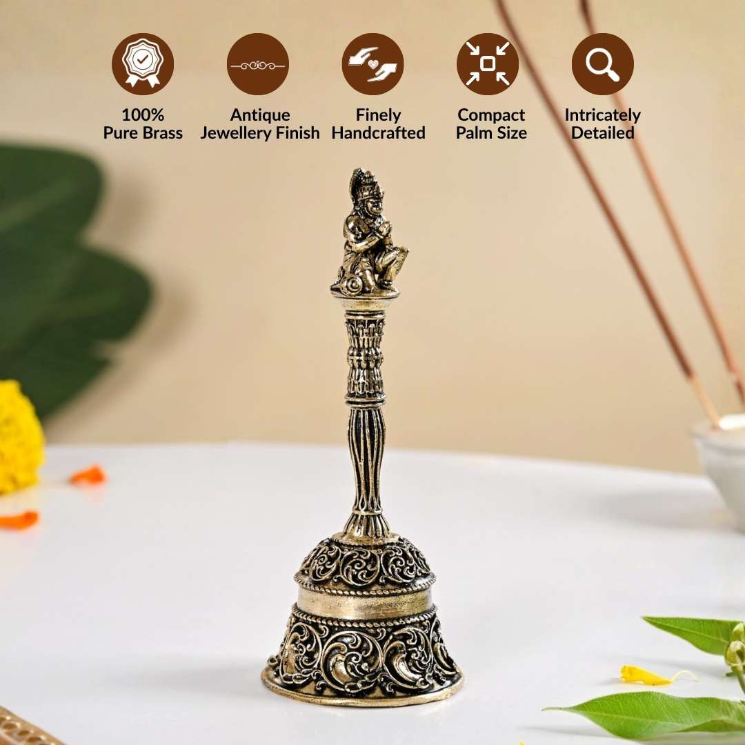 Hanuman Pure Brass Ghanti For Mandir With Gift Box 10cm Nestasia