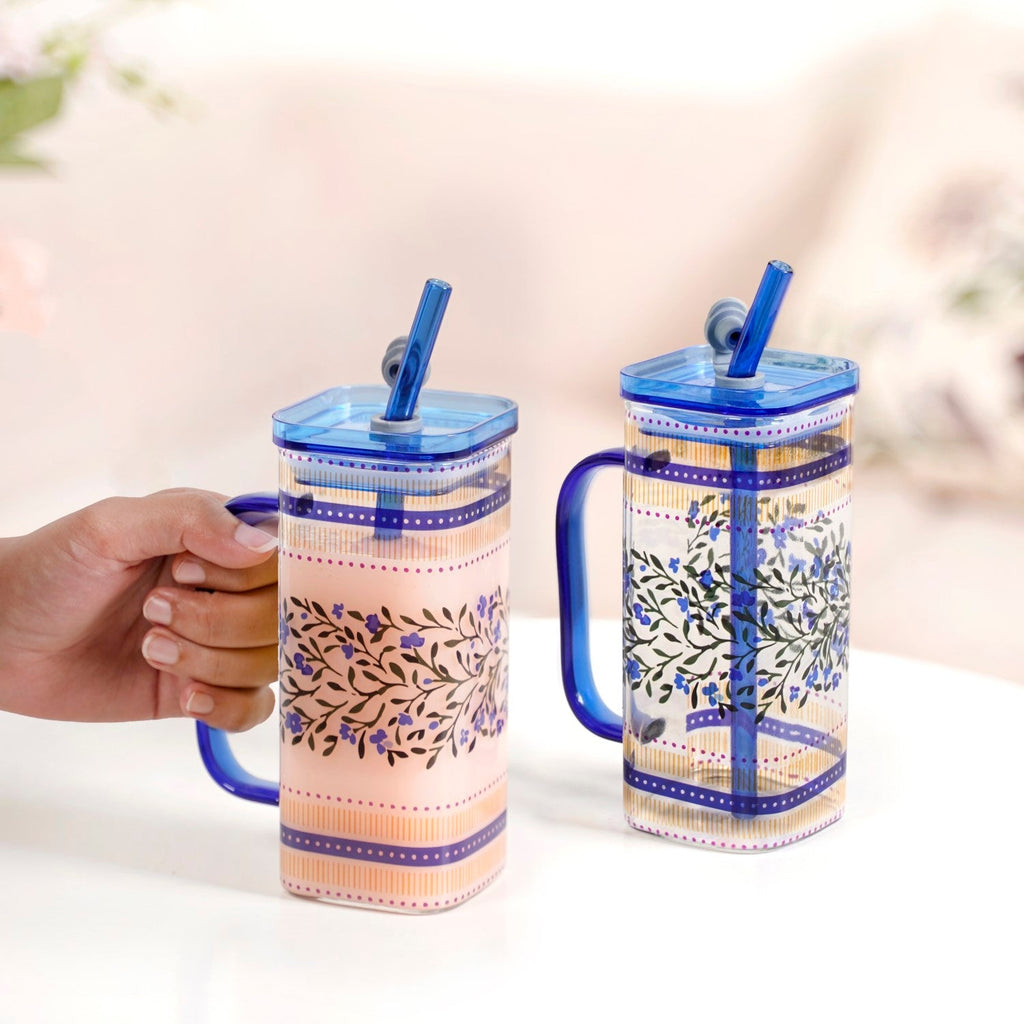 Sapphire Sipper With Straw Set Of 2 In Gift Box Nestasia