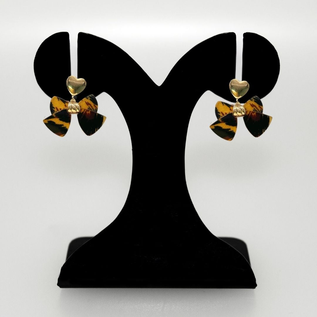 Heart And Bow Dangle Earrings Nestasia