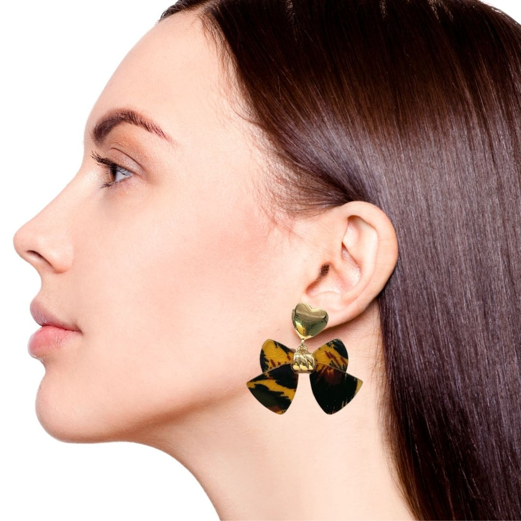 Heart And Bow Dangle Earrings Nestasia