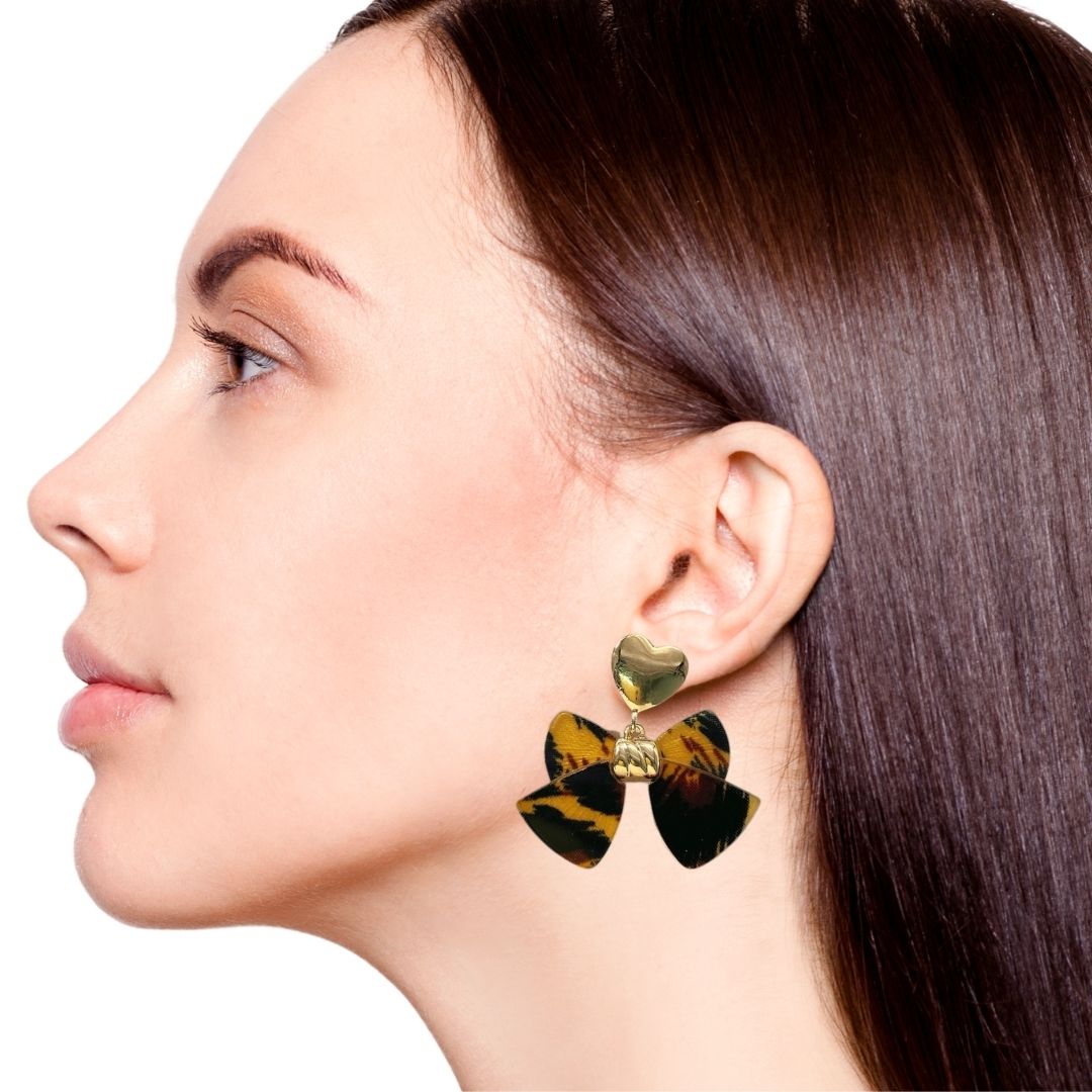 Heart And Bow Dangle Earrings Nestasia