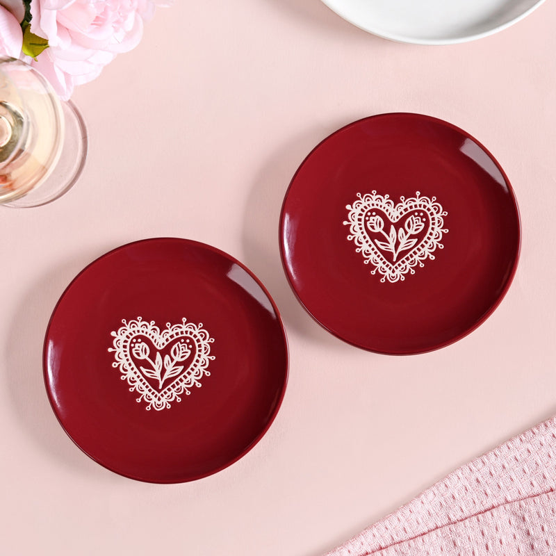 Hearty Ceramic Dessert Plate Red Set Of 2 15cm Nestasia