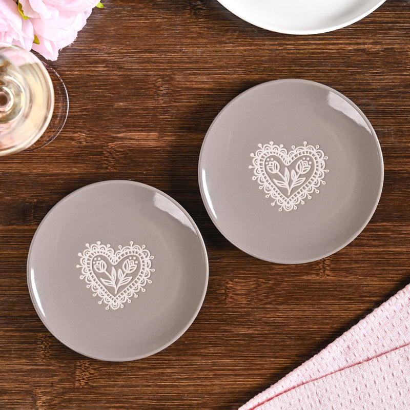 Hearty Ceramic Dessert Plate Taupe Grey Set Of 2 15cm Nestasia