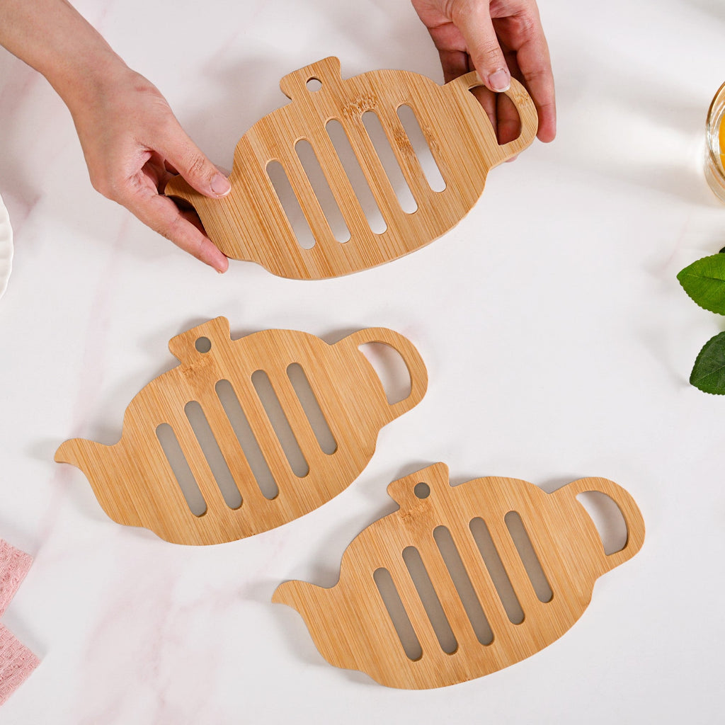Teapot Trivet With Heat Resistant Bamboo Set Of 3 Nestasia