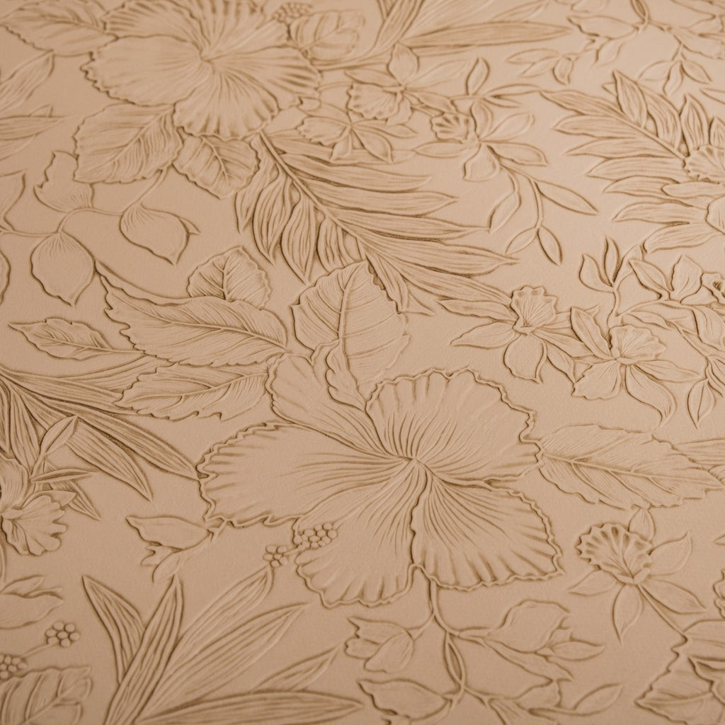Beige Embossed Hibiscus Round Placemats Set Of 6 Nestasia