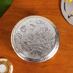 Hibiscus Brass Pooja Chowki With Silver Polish 22x8cm Nestasia