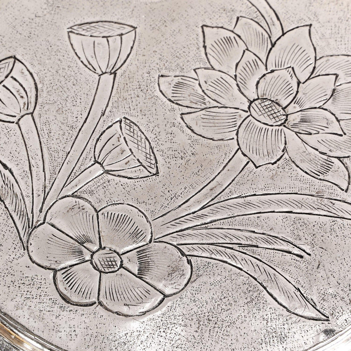 Hibiscus Brass Pooja Chowki With Silver Polish 22x8cm Nestasia