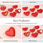 Red Heart Ceramic Plate For Starters Set Of 6 Nestasia