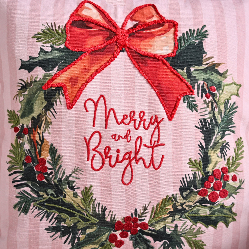 Holiday Wreath Embroidered Christmas Cushion Cover 40x40cm Nestasia