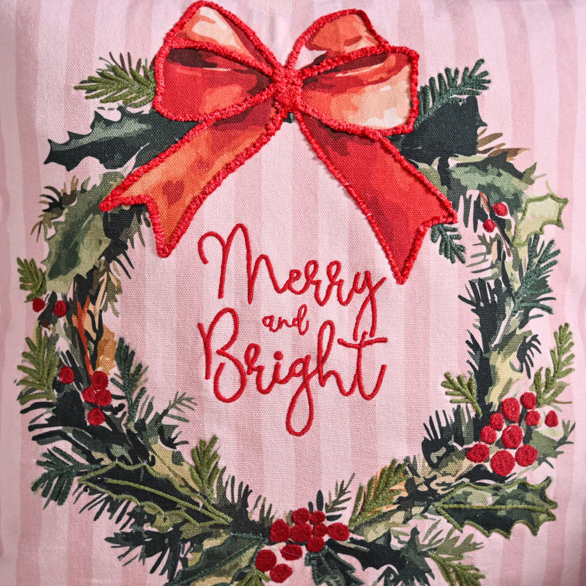 Holiday Wreath Embroidered Christmas Cushion Cover 40x40cm Nestasia