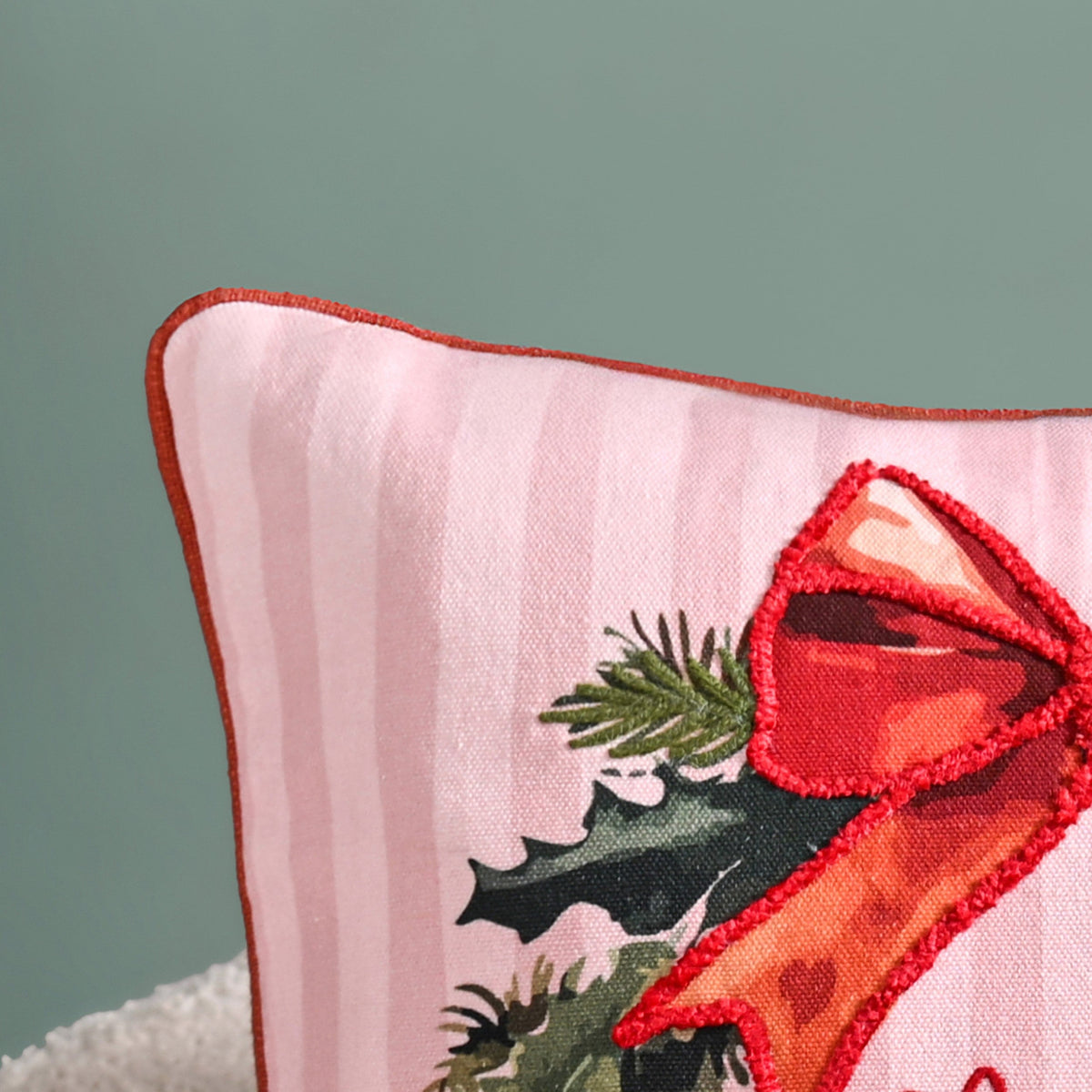 Holiday Wreath Embroidered Christmas Cushion Cover 40x40cm Nestasia