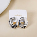 Fluid Hollow Oval Silver Statement Earrings Nestasia