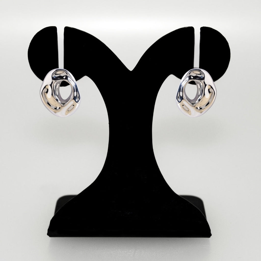 Fluid Hollow Oval Silver Statement Earrings Nestasia