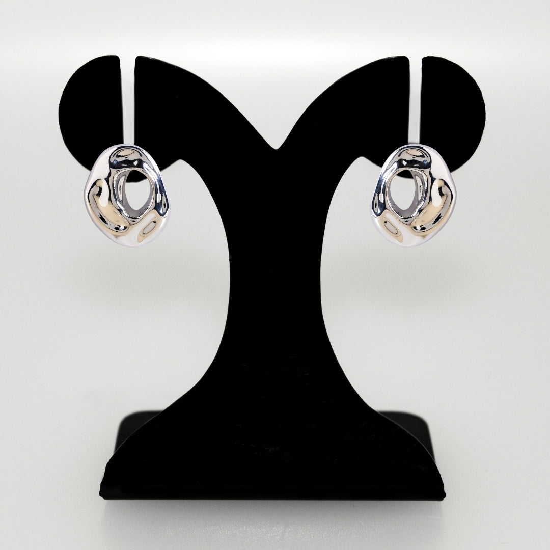 Fluid Hollow Oval Silver Statement Earrings Nestasia