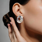Fluid Hollow Oval Silver Statement Earrings Nestasia