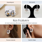 Fluid Hollow Oval Silver Statement Earrings Nestasia