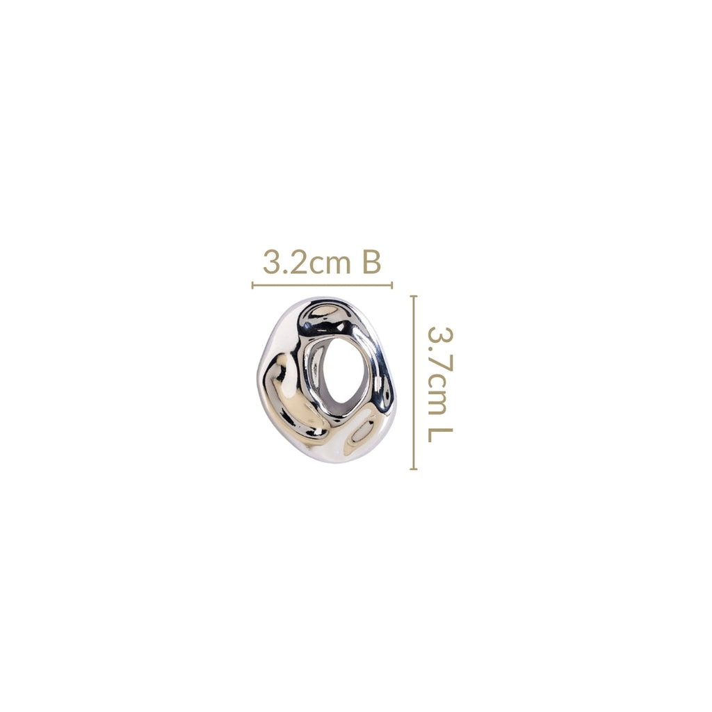 Fluid Hollow Oval Silver Statement Earrings Nestasia