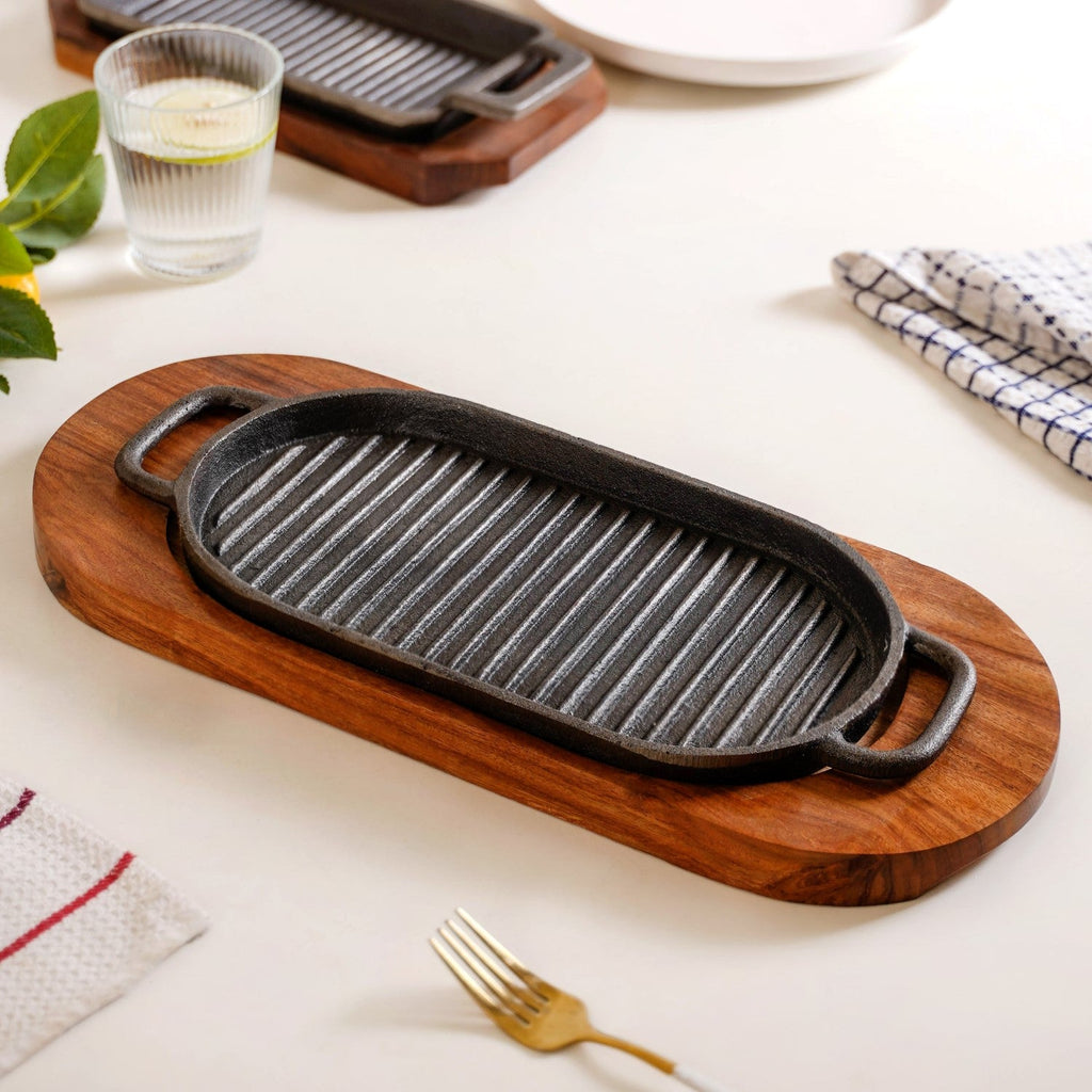 Barbecue Grill Plate With Seesham Wood Base Nestasia