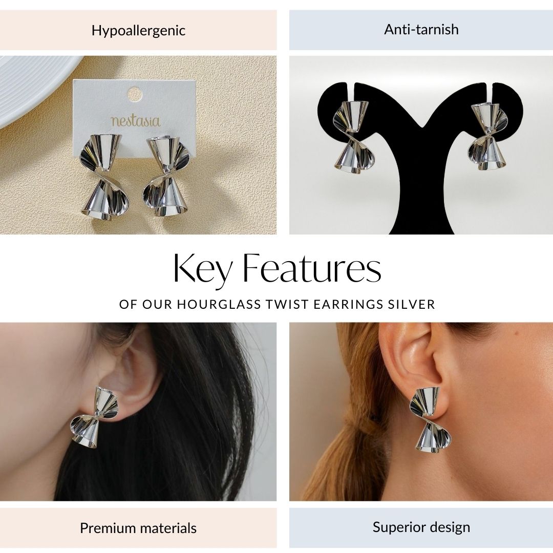Hourglass Twist Earrings Silver Nestasia