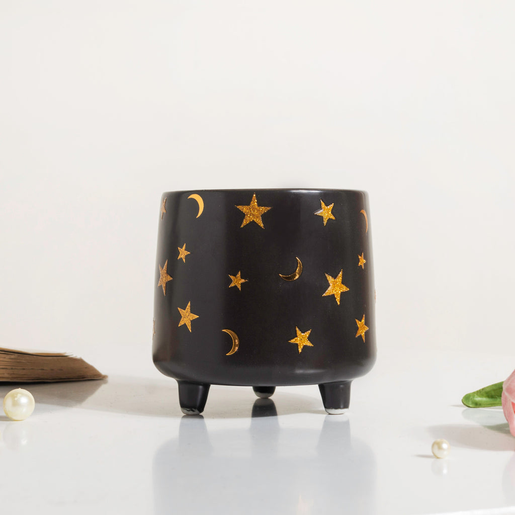 Stars and Moons Black Ceramic Planter Small Nestasia