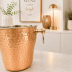 Copper And Steel Hammered Ice Bucket With Handle (6 inch) Vedansh Craft