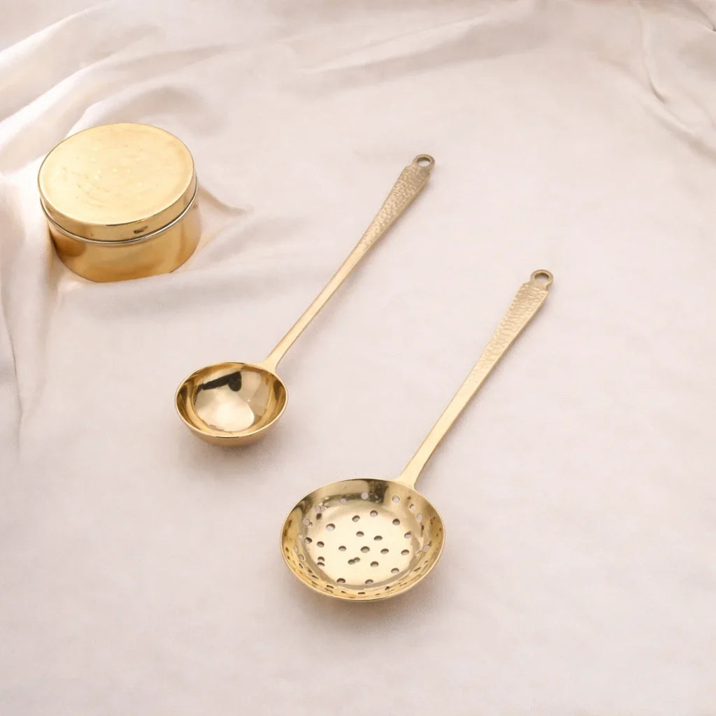 Brass Kitchen Ladles Set  (15.5 Inch) Vedansh Craft