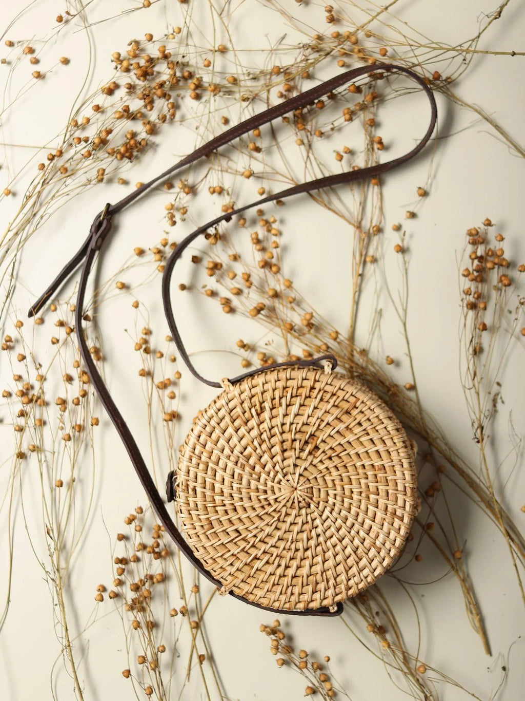Handwoven Round Rattan Sling Bag for Boho Chic, Travel, and Everyday Style