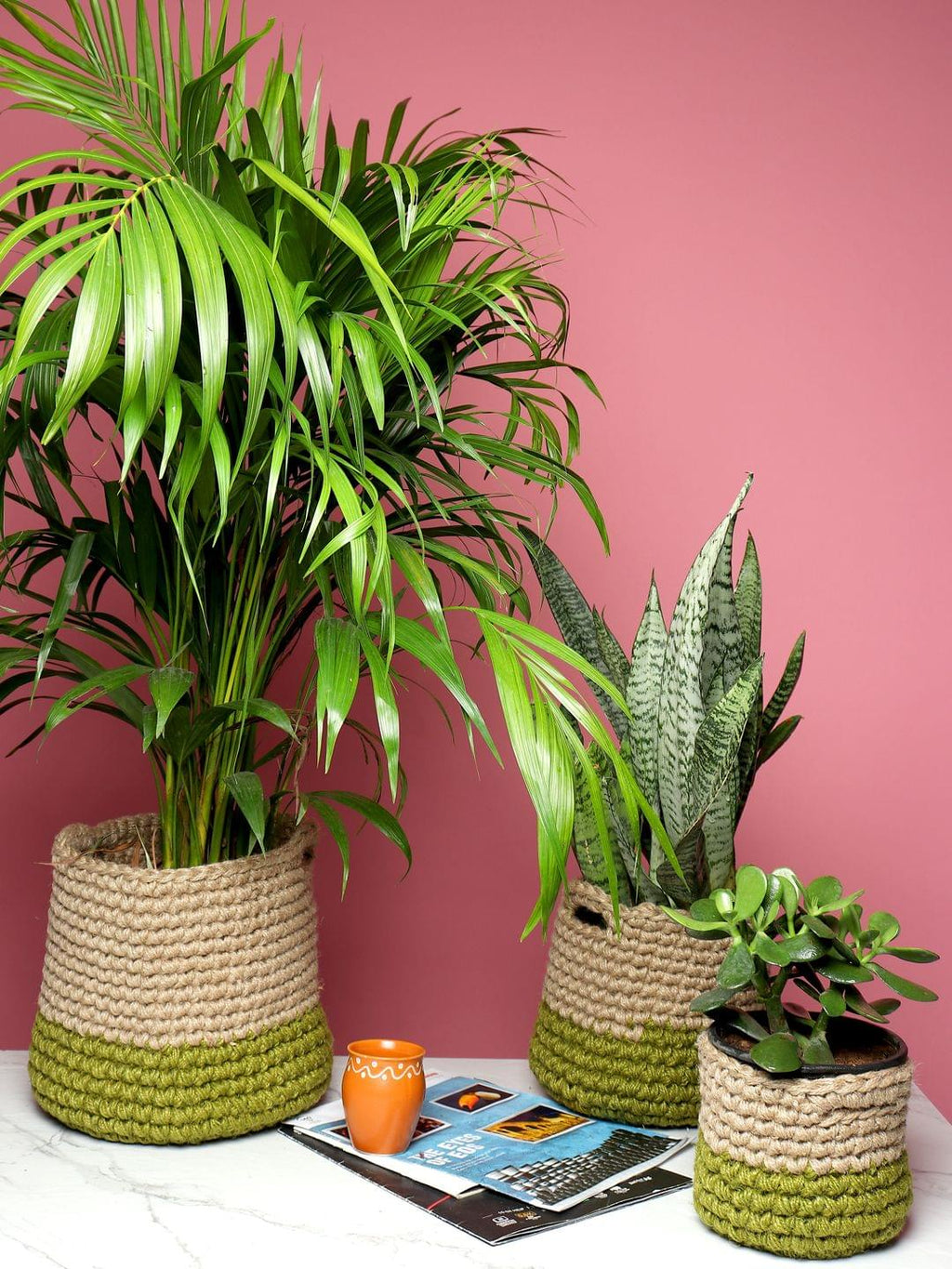 Rustic Set of 3 Jute Planter Basket for Versatile Home Use