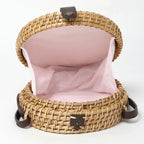 Handwoven Round Rattan Sling Bag for Boho Chic, Travel, and Everyday Style